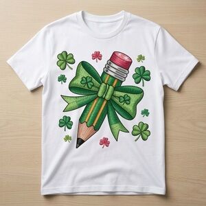 Gildan White T-Shirt with Green and Pink Design